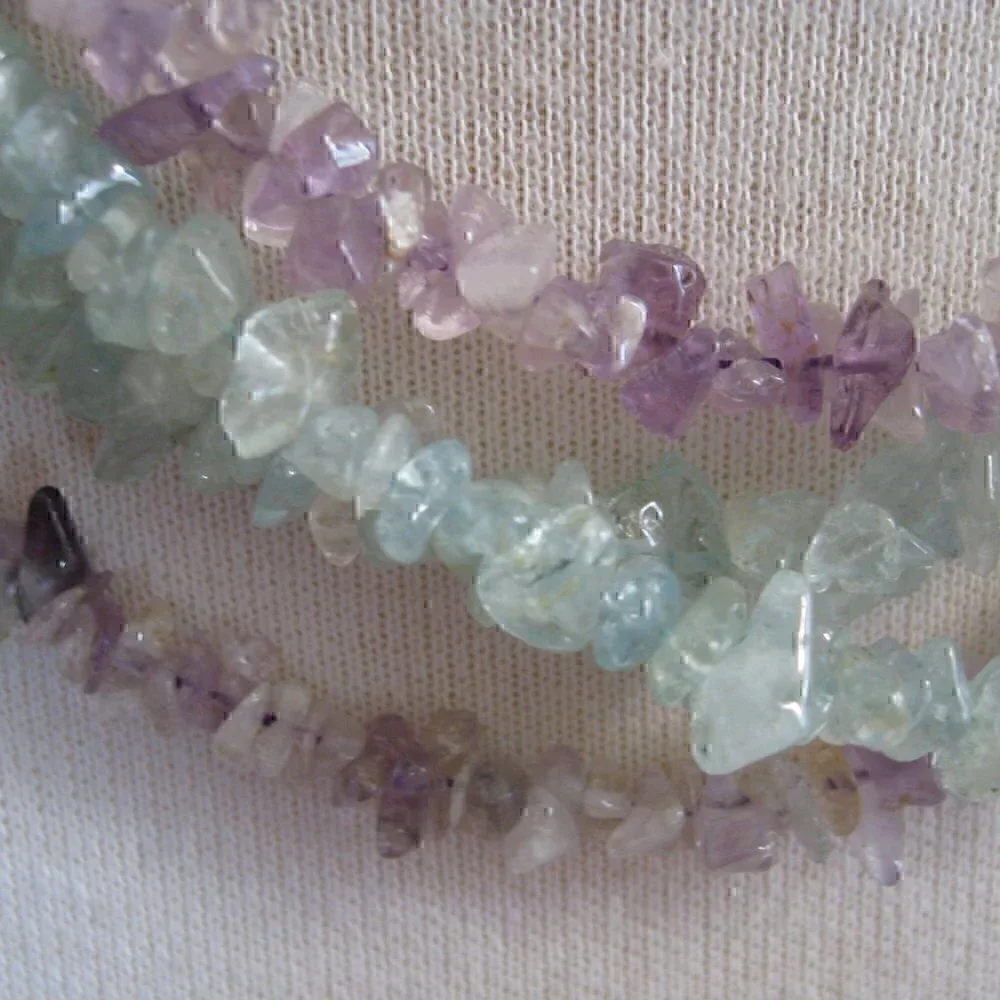 Vtg Amethyst & Aquamarine Chip Nugget Necklace Strand String Gemstone 35